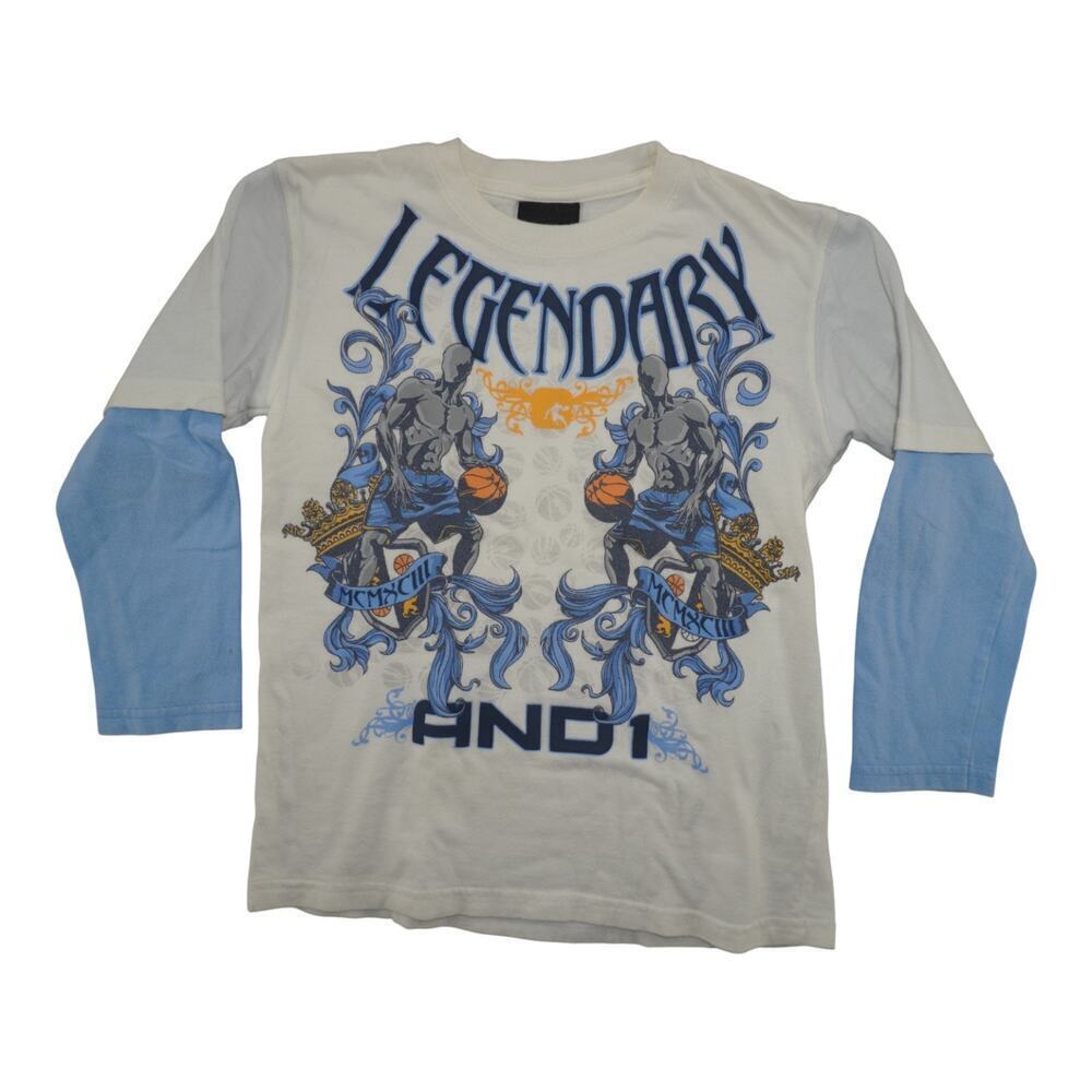 Vintage AND1 Legendary Long Sleeve Layered Shirt Boys 7 Y2K Streetwear Basketbal